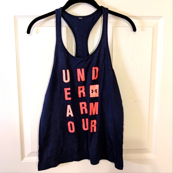 Under Armour Tops - Under Armour Navy with coral writing Racerback tank